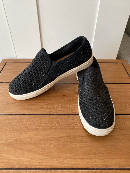 Wild Pair Shoes - Wild Pair Black Rhinestone Slip-On Sneakers Women’s Size 6.5